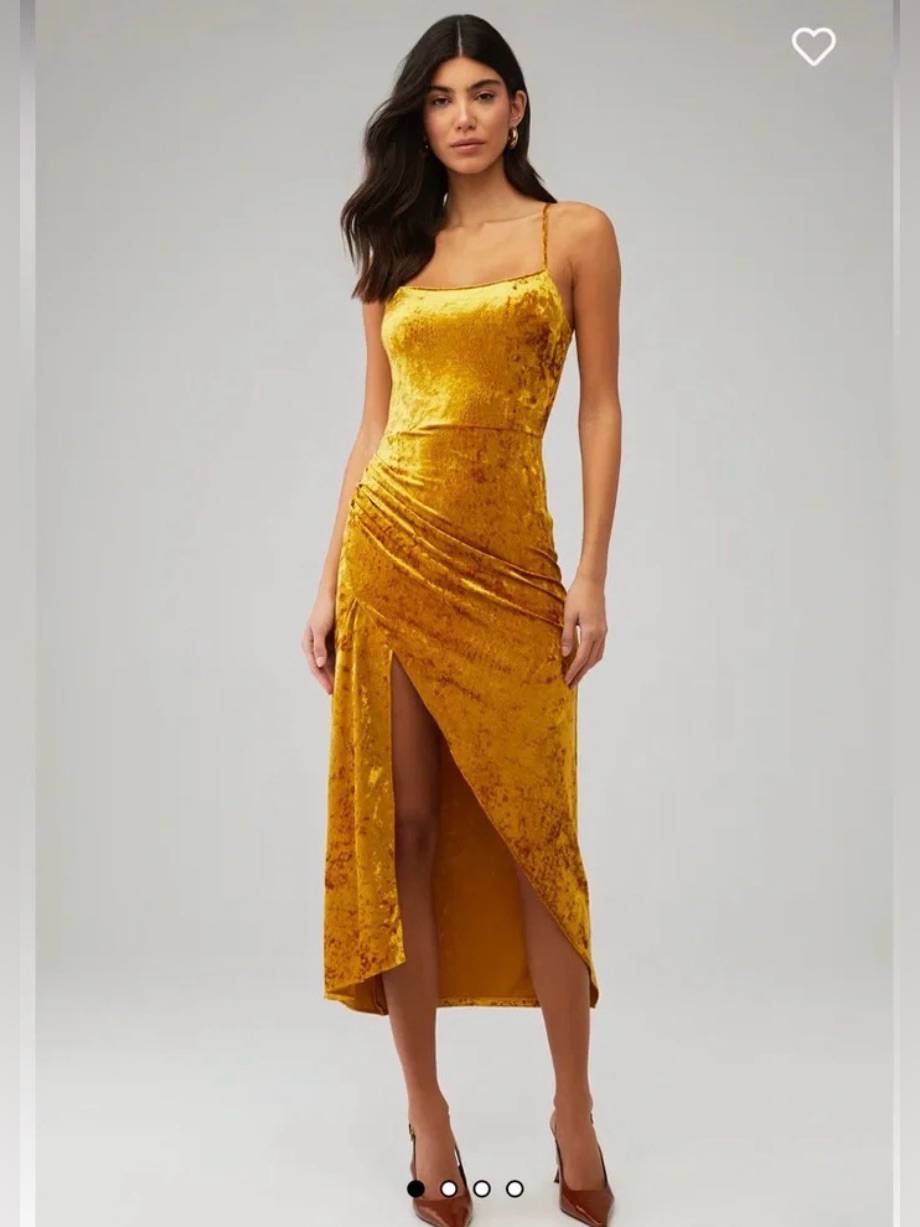 Saylor Mustard-Gold Velvet Asymmetrical Slip Dress